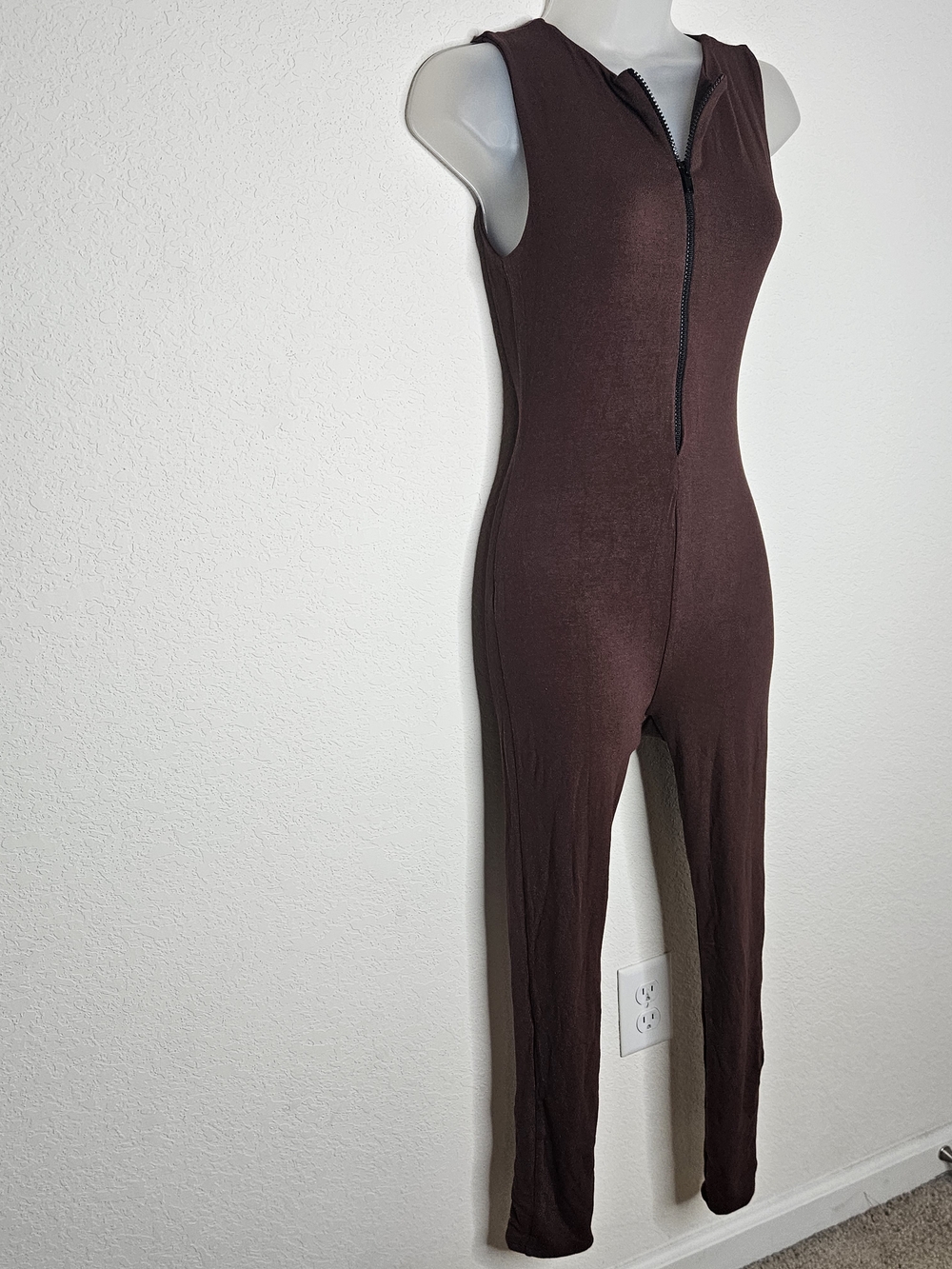Naked Wardrobe Baby Mama Brown Sleeveless Zip Front Jumpsuit Maternity Nursing S - Picture 4 of 9